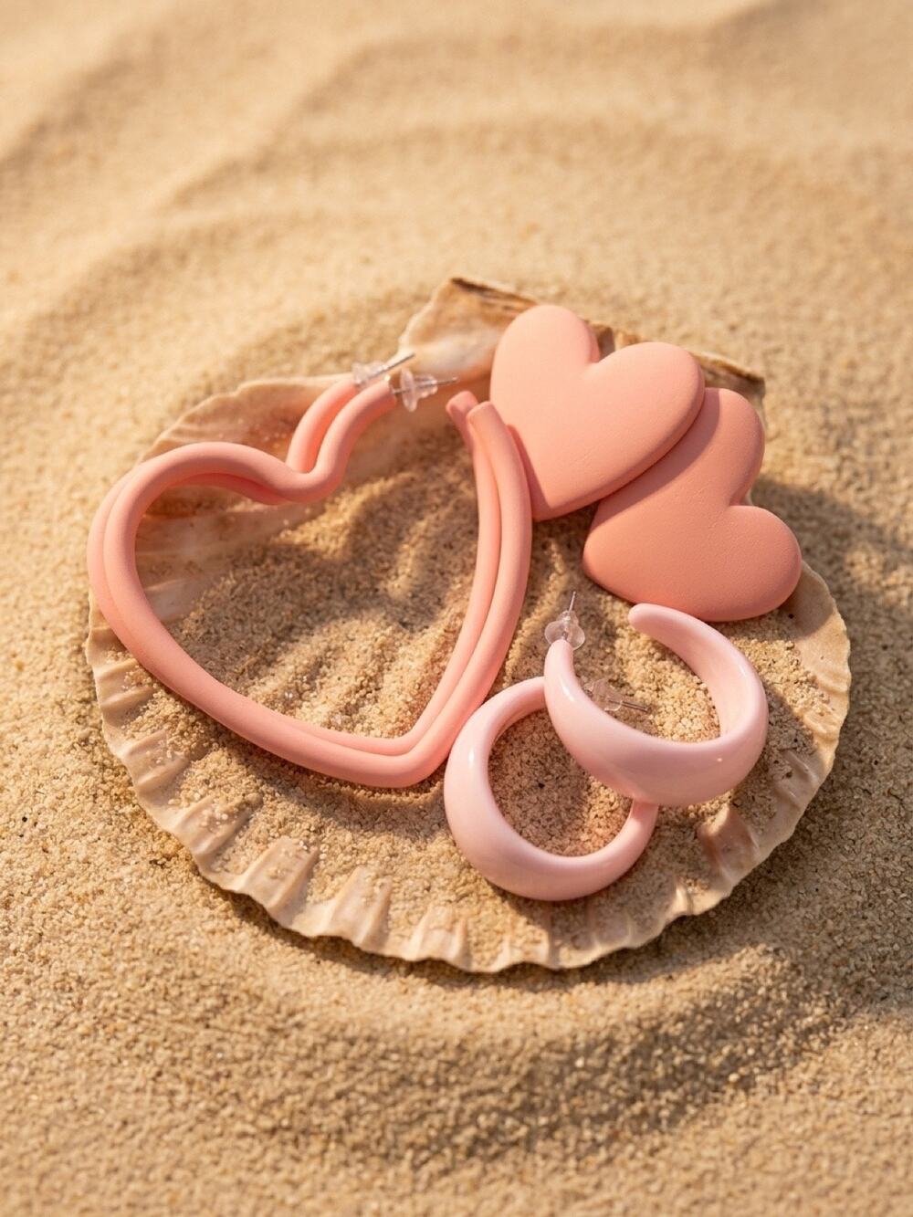 🧚🏻♀️ New Pink Heart Earrings Set of 3 | Heart Hoops, Pink Hoops & Studs